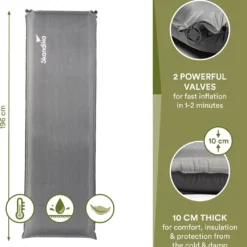 Skandika Easy Single Zelfopblaasbaar Slaapmat – Slaapmat – Slaapmat Zelfopblazend – Logeerbed – Polyester, PVC - Premium Zelfopblazend Luchtbed, Antislip-materiaal, Ideaal Voor Camping – Outdoor, Camping – Kamperen – 196 X 60 X 10 Cm – 3.2kg - Grijs -Goedkope Licht Tent Winkel 1049x1200