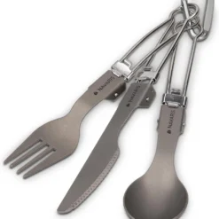 Navaris Campingbestek Van Titanium - Set Met Vork, Mes En Lepel - Inklapbaar - Bestekset Voor Onderweg - Inclusief Karabijnhaak En Bewaarzakje -Goedkope Licht Tent Winkel 1057x1200