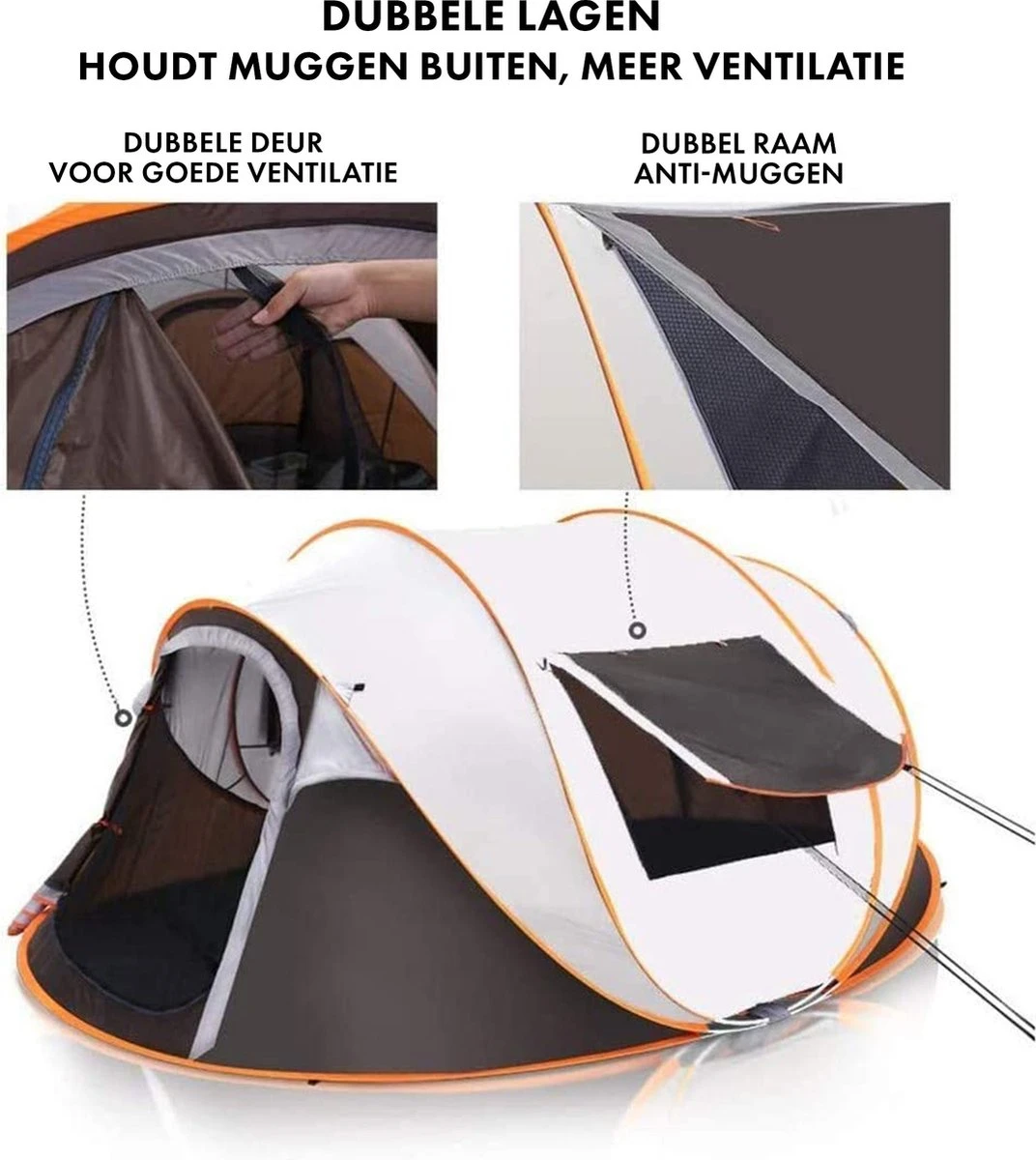 Fly Lab Luxe Pop Up Tent - Kampeer Tent - Grijs/Oranje - 4 Persoons 5 Fly Lab Luxe Pop Up Tent - Kampeer Tent - Grijs/Oranje - 4 Persoons - Afbeelding 3