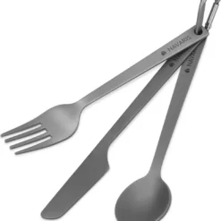 Navaris Campingbestek Van Titanium - Set Met Vork, Mes En Lepel - Bestekset Voor Onderweg En Op Reis - Inclusief Karabijnhaak En Bewaarzakje -Goedkope Licht Tent Winkel 1095x1200