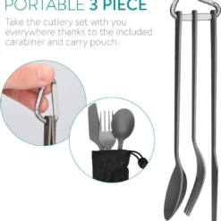 Navaris Campingbestek Van Titanium - Set Met Vork, Mes En Lepel - Bestekset Voor Onderweg En Op Reis - Inclusief Karabijnhaak En Bewaarzakje -Goedkope Licht Tent Winkel 1115x1200 2