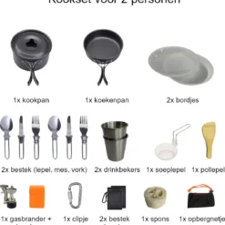 Hikr® Camping Pannenset - Complete 22-delige Kookset - Lichtgewicht - Kookgerei Servies - Outdoor - BPA-vrij - Keukengerei Set -Goedkope Licht Tent Winkel 1144x1200