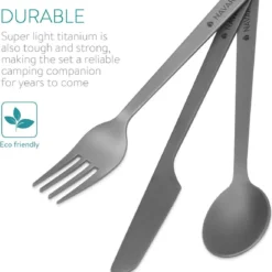 Navaris Campingbestek Van Titanium - Set Met Vork, Mes En Lepel - Bestekset Voor Onderweg En Op Reis - Inclusief Karabijnhaak En Bewaarzakje -Goedkope Licht Tent Winkel 1152x1200