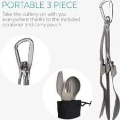 Navaris Campingbestek Van Titanium - Set Met Vork, Mes En Lepel - Inklapbaar - Bestekset Voor Onderweg - Inclusief Karabijnhaak En Bewaarzakje -Goedkope Licht Tent Winkel 1184x1200