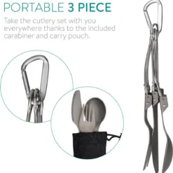 Navaris Campingbestek Van Titanium - Set Met Vork, Mes En Lepel - Inklapbaar - Bestekset Voor Onderweg - Inclusief Karabijnhaak En Bewaarzakje -Goedkope Licht Tent Winkel 1185x1200