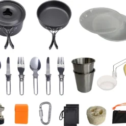 Hikr® Camping Pannenset - Complete 22-delige Kookset - Lichtgewicht - Kookgerei Servies - Outdoor - BPA-vrij - Keukengerei Set