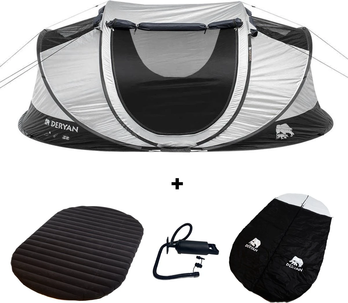 Deryan Cocoon Pop Up Tent - Slaapzak - Luchtbed - Luchtpomp - 4 Persoons - Zilver 2 Deryan Cocoon Pop Up Tent - Slaapzak - Luchtbed - Luchtpomp - 4 Persoons - Zilver