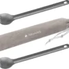 Navaris 2x Spork Met Extra Lange Handgreep - Set Van 2 - Campingbestek Van Titanium - Bestek Voor Onderweg - Lichtgewicht - Inclusief Bewaarzakje