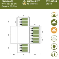 Skandika Nimbus Sleeper 12 Tent – Koepeltenten – 12 Persoons Familietent - Campingtent – Muggengaas – Sleeper Technology (3 Extra Donkere Slaapcabines) – 760 X 630 X 215 Cm (LxBxH) – 5000 Mm Waterkolom – Camping, Tuin – Kamperen – Blauw/wit -Goedkope Licht Tent Winkel 1200x1150 4
