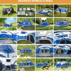Skandika Nimbus Sleeper 12 Tent – Koepeltenten – 12 Persoons Familietent - Campingtent – Muggengaas – Sleeper Technology (3 Extra Donkere Slaapcabines) – 760 X 630 X 215 Cm (LxBxH) – 5000 Mm Waterkolom – Camping, Tuin – Kamperen – Blauw/wit -Goedkope Licht Tent Winkel 1200x1162 4