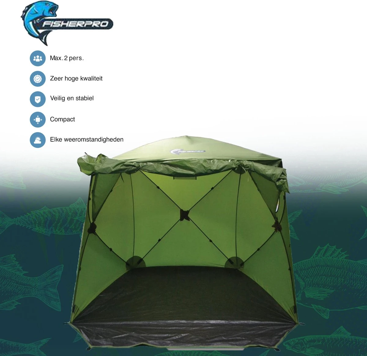 FisherPro WildLand Tent –comfortabele Vistent – Handige Strandtent – Compacte Festival Tent - Uitbreid Mogelijkheden Met Stormcover - Geschikt Voor 2 Personen 5 FisherPro WildLand Tent –comfortabele Vistent – Handige Strandtent – Compacte Festival Tent - Uitbreid Mogelijkheden Met Stormcover - Geschikt Voor 2 Personen - Afbeelding 3