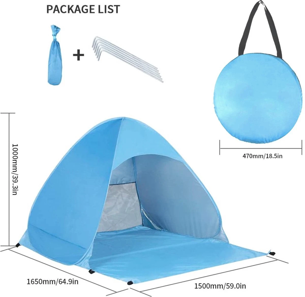 IGOODS Pop-up Tent - 2/3-Persoons - Blauw 7 IGOODS Pop-up Tent - 2/3-Persoons - Blauw - Afbeelding 5