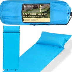 Springos Slaapmat | Zelfopblazend | 186 Cm | Inclusief Hoes & Hoofdkussen | Lichtblauw -Goedkope Licht Tent Winkel 1200x1175