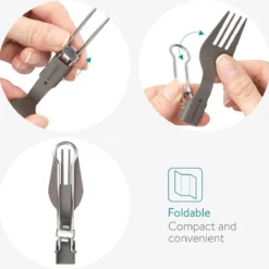 Navaris Campingbestek Van Titanium - Set Met Vork, Mes En Lepel - Inklapbaar - Bestekset Voor Onderweg - Inclusief Karabijnhaak En Bewaarzakje -Goedkope Licht Tent Winkel 1200x1188