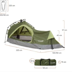 Where Tomorrow Solo Tent 225X100X57 Cm - Groen - 1 Persoons -Goedkope Licht Tent Winkel 1200x1190 7