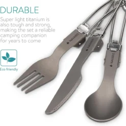 Navaris Campingbestek Van Titanium - Set Met Vork, Mes En Lepel - Inklapbaar - Bestekset Voor Onderweg - Inclusief Karabijnhaak En Bewaarzakje -Goedkope Licht Tent Winkel 1200x1195 1