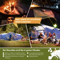 Skandika Nimbus Sleeper 12 Tent – Koepeltenten – 12 Persoons Familietent - Campingtent – Muggengaas – Sleeper Technology (3 Extra Donkere Slaapcabines) – 760 X 630 X 215 Cm (LxBxH) – 5000 Mm Waterkolom – Camping, Tuin – Kamperen – Blauw/wit -Goedkope Licht Tent Winkel 1200x1200 422