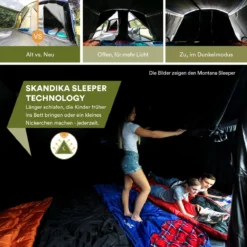 Skandika Nimbus Sleeper 12 Tent – Koepeltenten – 12 Persoons Familietent - Campingtent – Muggengaas – Sleeper Technology (3 Extra Donkere Slaapcabines) – 760 X 630 X 215 Cm (LxBxH) – 5000 Mm Waterkolom – Camping, Tuin – Kamperen – Blauw/wit -Goedkope Licht Tent Winkel 1200x1200 423