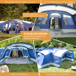 Skandika Nimbus Sleeper 12 Tent – Koepeltenten – 12 Persoons Familietent - Campingtent – Muggengaas – Sleeper Technology (3 Extra Donkere Slaapcabines) – 760 X 630 X 215 Cm (LxBxH) – 5000 Mm Waterkolom – Camping, Tuin – Kamperen – Blauw/wit -Goedkope Licht Tent Winkel 1200x1200 424
