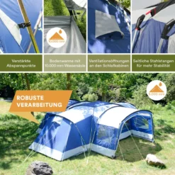 Skandika Nimbus Sleeper 12 Tent – Koepeltenten – 12 Persoons Familietent - Campingtent – Muggengaas – Sleeper Technology (3 Extra Donkere Slaapcabines) – 760 X 630 X 215 Cm (LxBxH) – 5000 Mm Waterkolom – Camping, Tuin – Kamperen – Blauw/wit -Goedkope Licht Tent Winkel 1200x1200 426