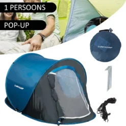 Dunlop Pop Up Tent 220 X 120 X 90 Cm - Grijs/ Blauw - 1 Persoons -Goedkope Licht Tent Winkel 1200x1200 434