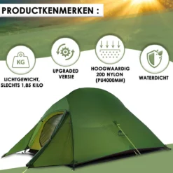 Cloud Up 3 Upgraded - Naturehike® - Tent 3 Persoons - Lichtgewicht Tent - Incl. Grondzeil - 20D 4000MM - Outdoor Kampeertent - Waterdicht - Hiking & Wandelen -Goedkope Licht Tent Winkel 1200x1200 455