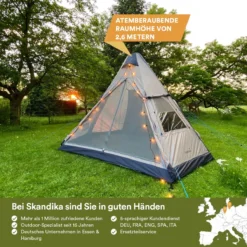 Skandika Tipi Kotona Air Opblaasbare Tent – Opblaasbare Tenten - 4 Persoons Tipi Tent – Tenten - Campingtent – Ingenaaide Tentvloer – Muggengaas – 260 Cm Stahoogte – 490 X 370 X 260 (L X B X H) – Outdoor, Camping, Tuin – Luchttent - Kamperen - Beige -Goedkope Licht Tent Winkel 1200x1200 523