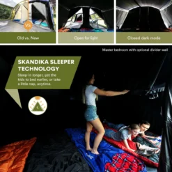 Skandika Montana 8 Sleeper Tent – Tunneltent – 8 Persoons Familietent - Campingtent – Sleeper Technology (2 Tot 4 Extra Donkere Slaapcabines) – Ingenaaide Tentvloer - Muggengaas – 700 X 310 X 200 Cm (LxBxH) – 5000mm Waterkolom – Kamperen – Blauw/wit -Goedkope Licht Tent Winkel 1200x1200 537