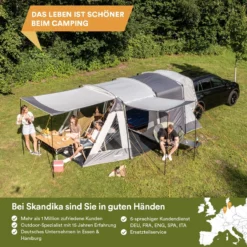 Skandika Pitea XL UP Tent – Koepeltenten - Autotent – 4 Persoons Campingtent Voor SUV, Caddy, Auto, CUV – Vrijstaand – Met/zonder Slaapcabine – Max. Stahoogte 200 Cm – Waterdicht Met 3000mm Waterkolom - 515 X 300 X 200 Cm (LxBxH) – Kamperen - Grijs -Goedkope Licht Tent Winkel 1200x1200 572