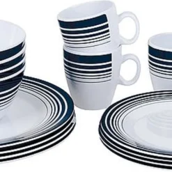 Bo-Camp - Servies - Classic - 16-Delig - Wit/Navy -Goedkope Licht Tent Winkel 1200x466