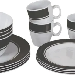 Bo-Camp - Servies - Classic - 16-Delig - Wit/Grijs