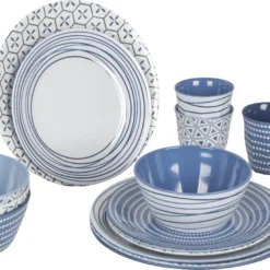 Bo-Camp - Servies - Mix & Match- 16-Delig - Blauw