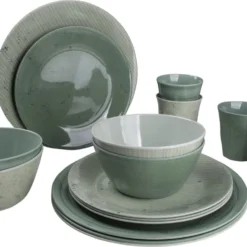 Bo-Camp Servies - Campingbord - 100% Melamine - 16 Delig - Mix & Match - Groen