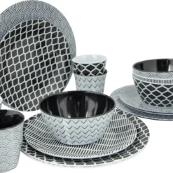 Bo-Camp Servies - Mix & Match - 16 Delig - Zwart/Wit