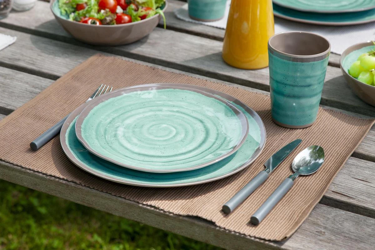 Bo-Camp Servies Halo - 12 Delig Melamine - Aqua 8 Bo-Camp Servies Halo - 12 Delig Melamine - Aqua - Afbeelding 6