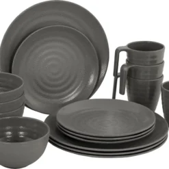 Bo-Camp Campingservies - 100% Melamine - 16-delig - Stone - Grijs