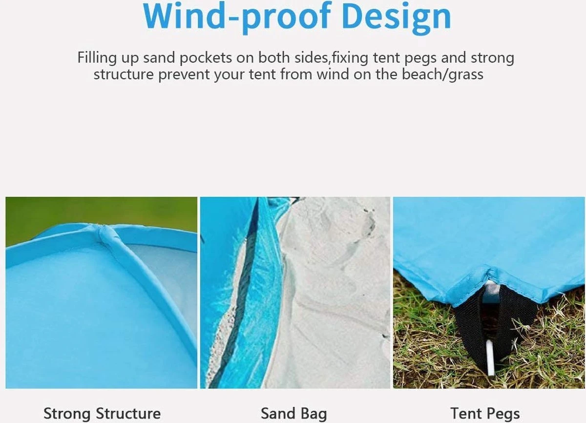 IGOODS Pop-up Tent - 2/3-Persoons - Blauw 6 IGOODS Pop-up Tent - 2/3-Persoons - Blauw - Afbeelding 4