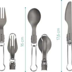 Navaris Campingbestek Van Titanium - Set Met Vork, Mes En Lepel - Inklapbaar - Bestekset Voor Onderweg - Inclusief Karabijnhaak En Bewaarzakje -Goedkope Licht Tent Winkel 1200x913
