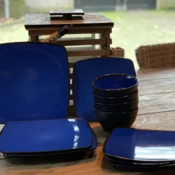 Camping Servies - 12 Delig – 100% Melamine Servies Set – Campingservies – Melamine Servies - Blue Ocean